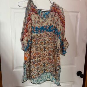 Johnny Was Floral Patchwork Blouse in Blue and Red